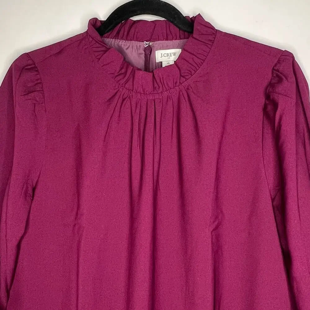J. Crew Purple Ruffle Collar Long Sleeve Shift Mini Dress Size 6